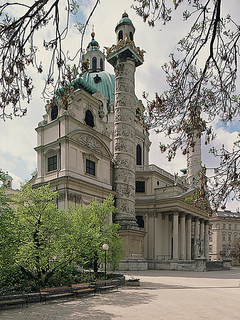 Vienna, Karlskirche facade from left